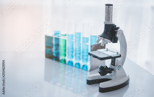 Microscope for laboratory research. Photo of a medical microscope and equipment,Scientific and healthcare research.