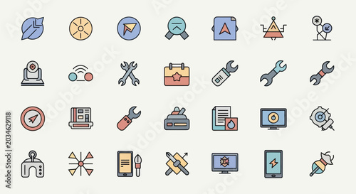 Colorful icon set for digital communication