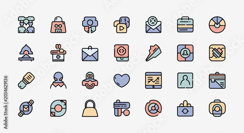Colorful icon set for digital communication