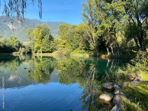 Tableau sur toile The Falschauer Biotope in Lana or The natural habitat in the Falschauer river de