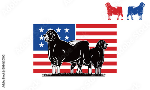 merino america, big and strong sheep logo, silhouette of healthy ram vector illustration