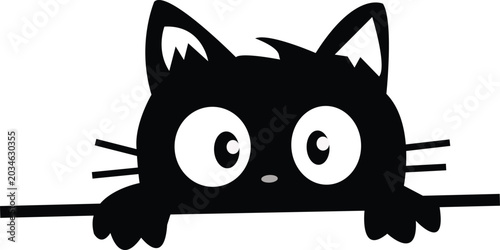 Photos Charming minimalist illustration of a playful black cat with big, innocent eyes