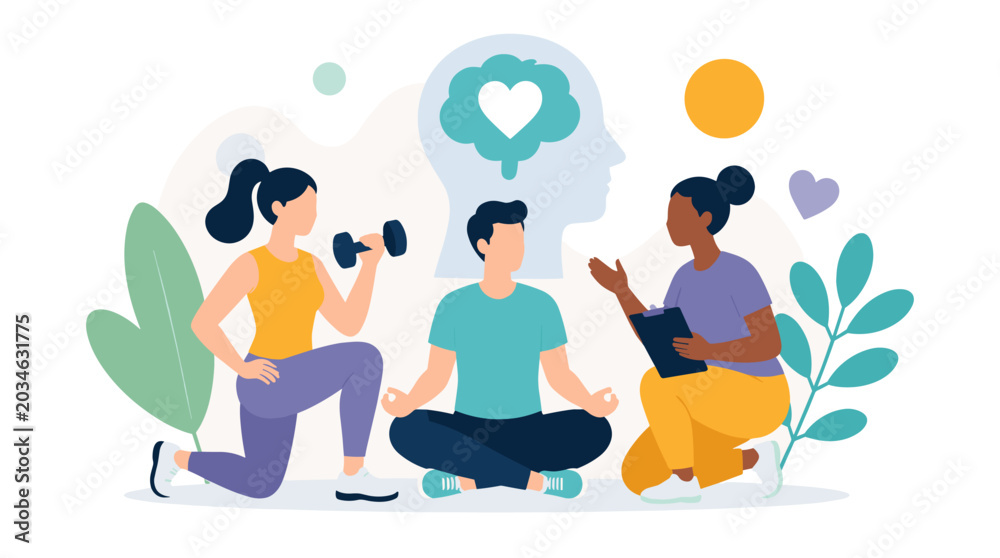Obraz premium Three friends meditating and conversing in harmony.