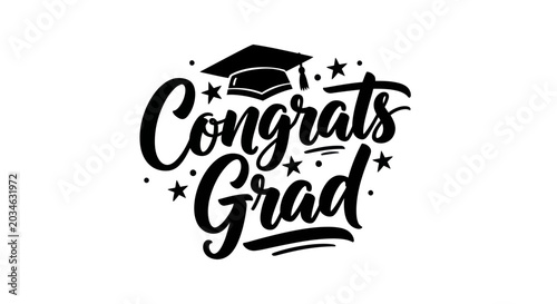 Cuadro en lienzo Congrats Grad Graduation Cap Stars Black White Typography