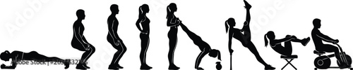 Tableau sur toile Human Evolution Silhouette Sequence from Crawling to Walking and Wheelchair Mobi