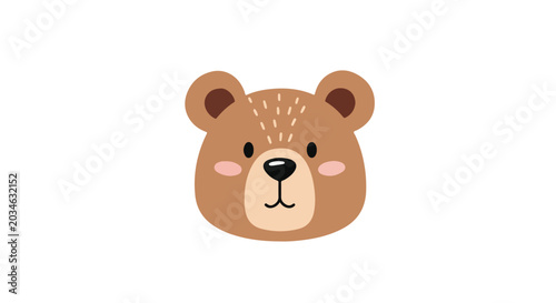 Photos Cute brown bear head vector illustration, adorable grizzly bear face with rosy c