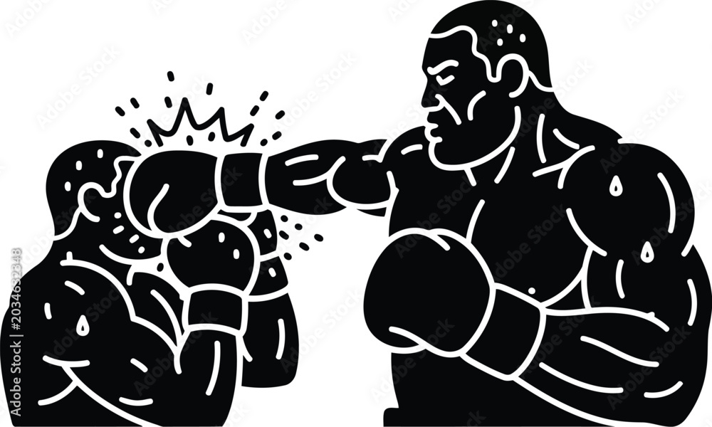 Fototapeta premium Black and White Boxing Match Illustration of Two Fighters in Combat with Punch Impact