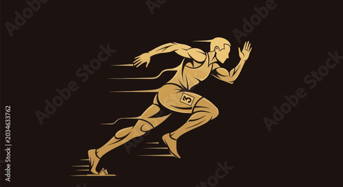 Fotografi Runner silhouette speeding towards finish line