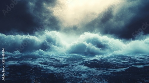Stormy sea, dark clouds, dramatic waves