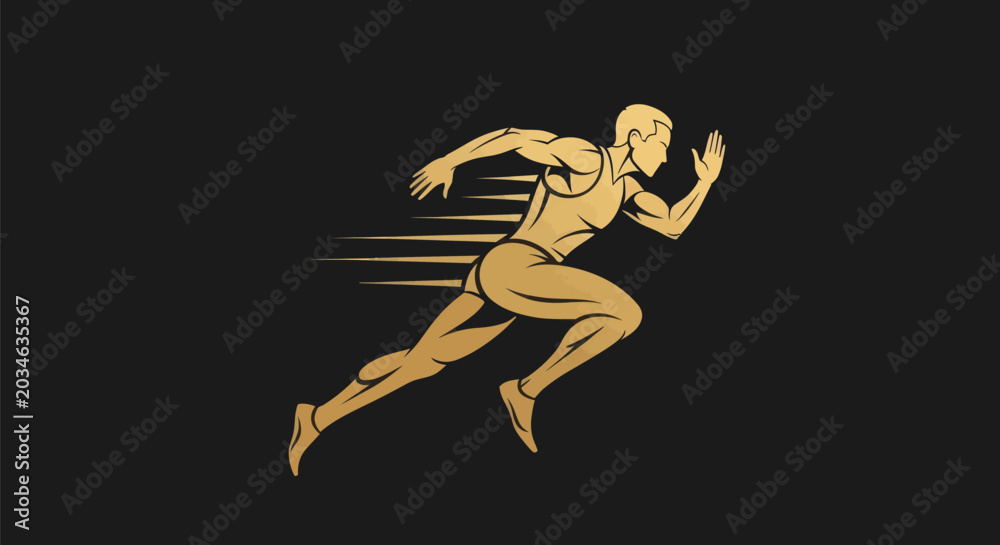 Obraz premium Running athlete silhouette in gold
