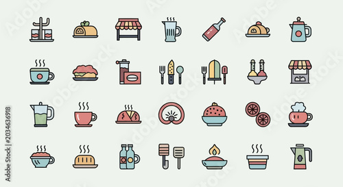 Colorful icons of food and beverages