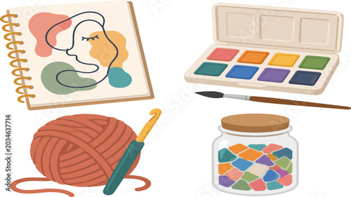 Quadro su tela Creative Arts and Hobbies Craft Icon Set with Watercolor Palette Painting Sketch