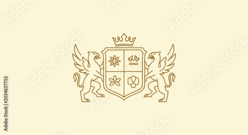 Картината върху платно Elegant Griffin Crest Emblem with Crown and Shield.