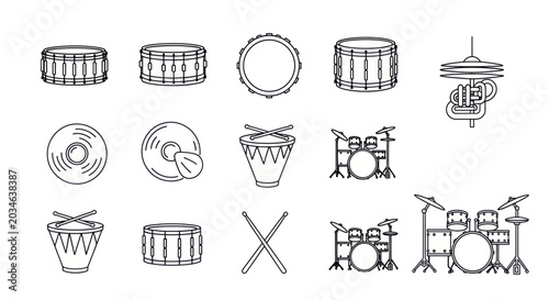 Tableau sur toile Drum Kit and Percussion Icons Set