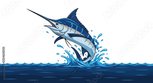 Canvas-taulu Blue Marlin Leaping Out of Ocean Water, Fishing Sport, Dynamic Splash