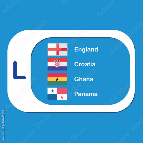 Group L World Football Tournament Teams With National Flags Vector.
