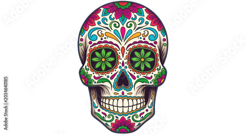 Obraz na płótnie Colorful Sugar Skull Decoration with Floral Patterns and White Background