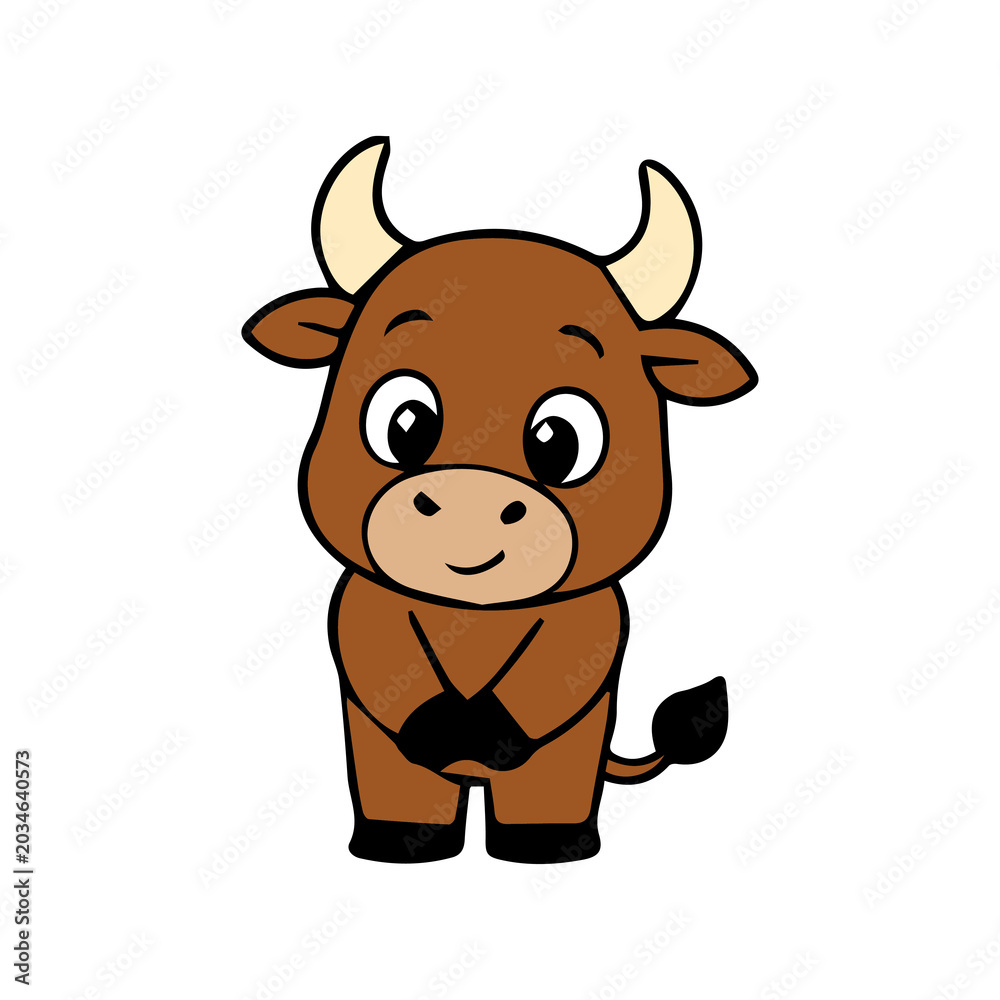 Fototapeta premium A cute cartoon bull icon element with a simple design, a strong yet adorable expression, and clean vector style, perfect for stickers, decorations, and animal-themed designs.