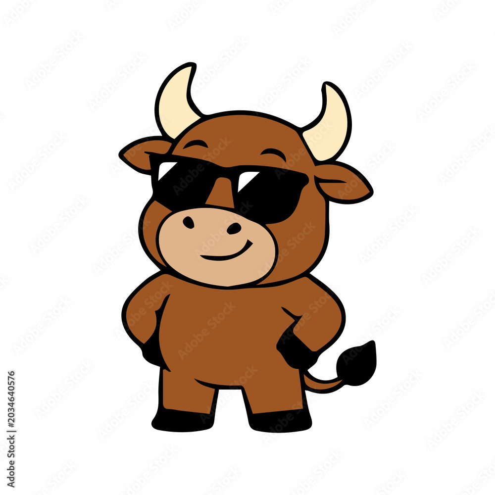 Fototapeta premium A cute cartoon bull icon element with a simple design, a strong yet adorable expression, and clean vector style, perfect for stickers, decorations, and animal-themed designs.