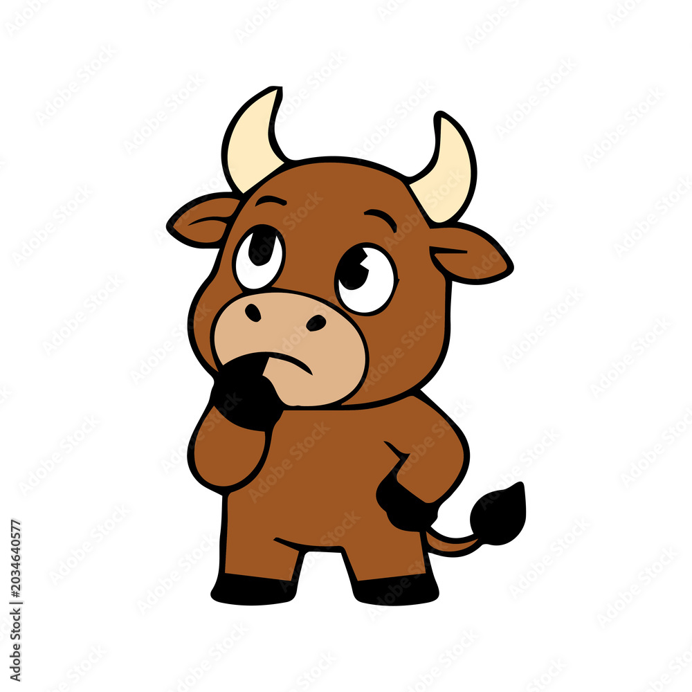 Fototapeta premium A cute cartoon bull icon element with a simple design, a strong yet adorable expression, and clean vector style, perfect for stickers, decorations, and animal-themed designs.