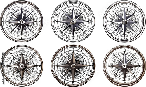 Canvastavla Vintage Nautical Compass Rose Vector Illustration Set with Detailed Wind Rose En