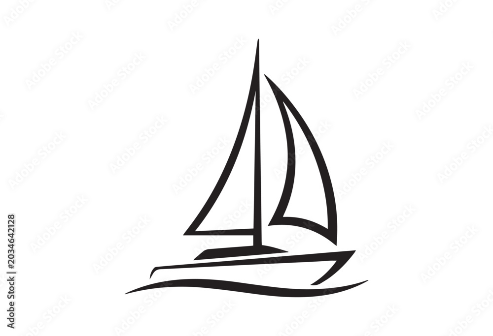 Fototapeta premium Minimal sailboat silhouette. Sailing ship vector illustration.
