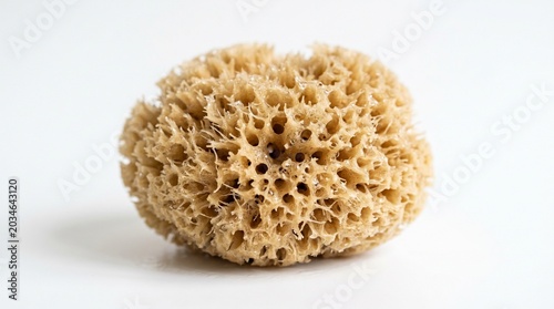 Realistic close-up of a natural sea sponge with soft texture, slightly wet, on white background