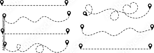 Location Doted Line Airplane and Car routes path with location pins.