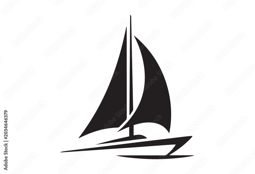 Fototapeta premium Minimal sailboat silhouette. Sailing ship vector illustration.