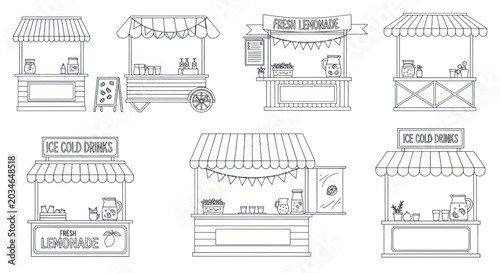 Schilderij op canvas Hand-Drawn Drink Stalls and Kiosks Collection - Lemonade & Ice Cold Drinks