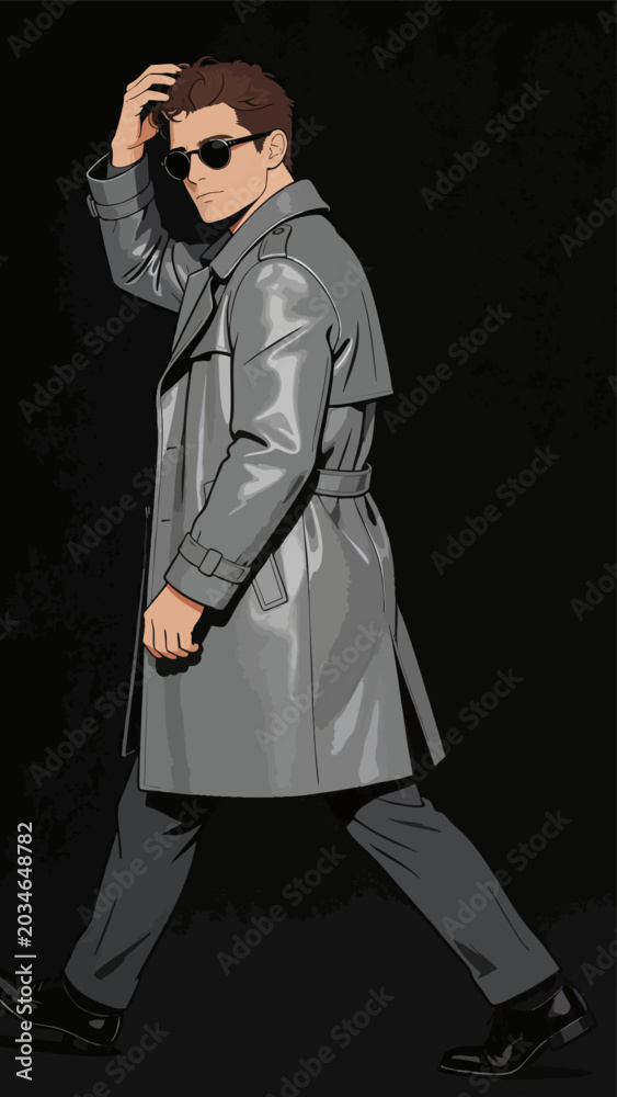 Obraz premium Stylish Male Model Wearing Trench Coat and Sunglasses