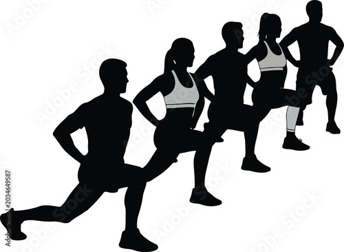 Bild auf Leinwand Silhouettes of runners exercising in a training sequence, fitness and endurance