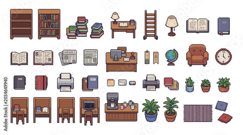 8 Bit Library Bookstore Pixel Art Collection Cute Retro Game Sprites