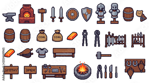 8 Bit Medieval Blacksmith Pixel Art Collection Cute Retro Game Sprites