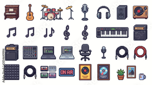 8 Bit Music Studio Pixel Art Collection Cute Retro Game Sprites