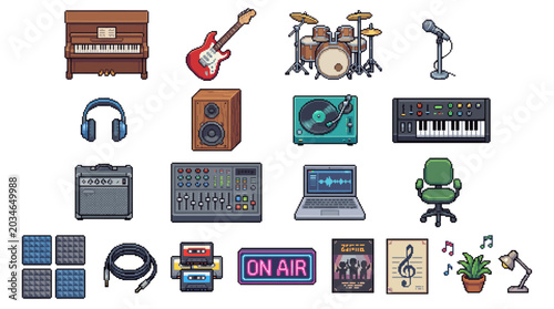 Cute Pixel Art Music Studio Sprite Sheet Retro 8 Bit Assets