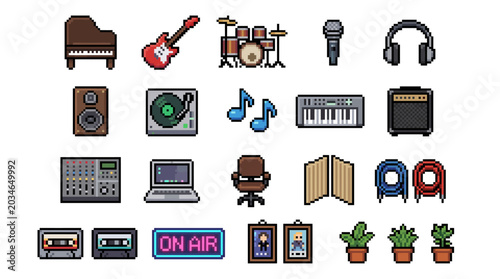 Kawaii Music Studio Pixel Art Objects Retro RPG Sprite Sheet