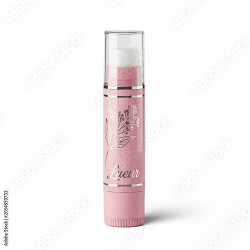 Pink lip balm tube with floral design and clear cap