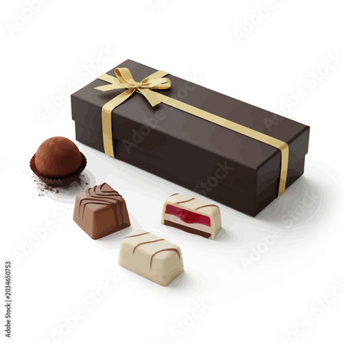 Assorted chocolate pralines with elegant dark gift box