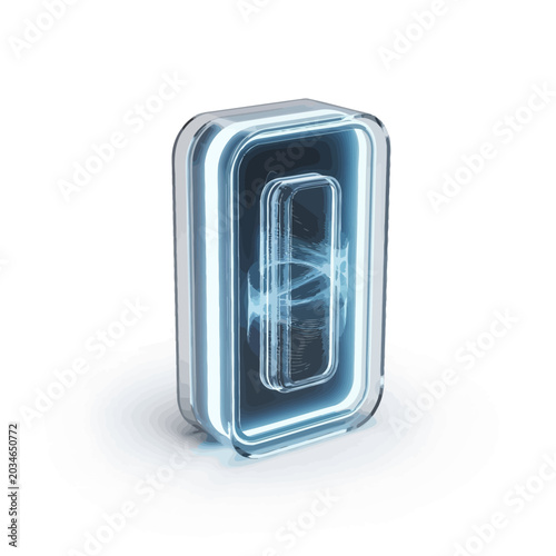 Futuristic glowing blue digital interface element with glass casing