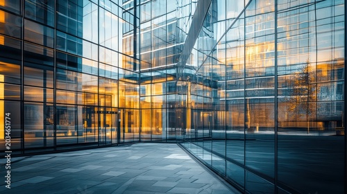 Smart corporate office building with a reflective glass facade ultra-modern architectural elements sleek clean surfaces reflections of a futuristic city