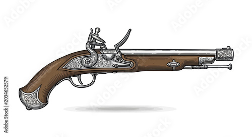Bild auf Leinwand Antique Flintlock Pistol Illustration
