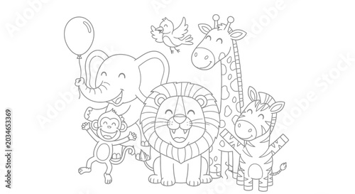 Canvas-taulu Colorful Safari Animal Friends Illustration.