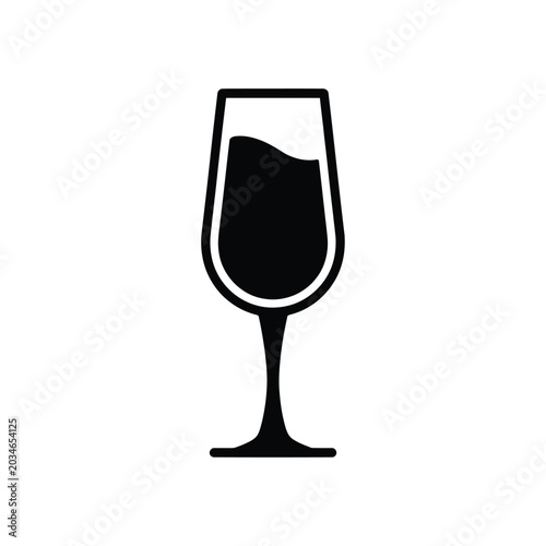 Schilderij op canvas Wine glass icon black and white silhouette on a white background