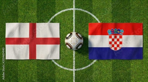 England and croatia flags with soccer