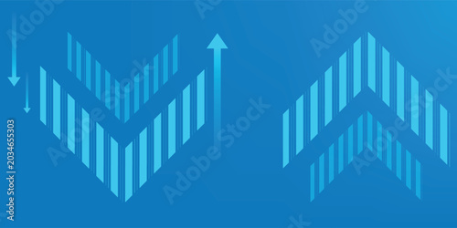 Fotografía Collection of arrows pointing up trend on light blue background showing the business, finance, and stock market concepts