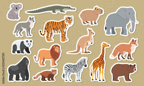 Photography Wild animals clipart cartoon stickers set