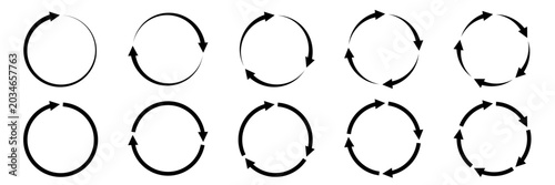 Set of circle arrows isolated on white background. Rotate and spinning symbol. Circular rotation loading element, redo process. Circle arrow 1, 2, 3, 4, 5, 6, 7, 8, 9, 10 icon set vector illustration.