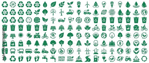 Diverse green eco-friendly icon set flat vector design for environment