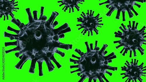 Group of dark blue virus microscopic cells looping on a green screen backdrop. Ideal keying asset, medical display element, and vfx overlay for multiple video productions.
